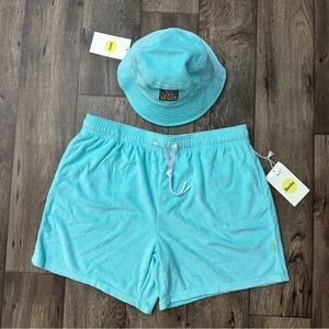 Duvin Design Terry Cotton Blend Shorts&Bucket Hat Set Men’s Size XXL Teal Green